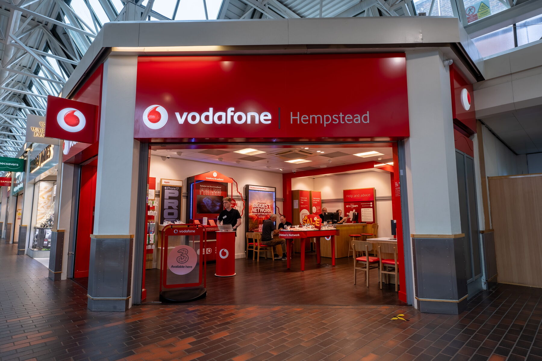 Vodafone & Three in Hempstead Valley Shopping Centre.